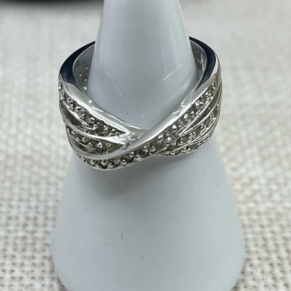 Vintage HAN 925 Sterling Silver Criss-Cross CZ Band Ring – Size 6.75 - Picture 13 of 17